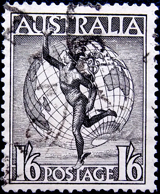 Австралия 1956 год . Авиа Почта . Гермес и Земной шар . Каталог 0,50 €. (2)   